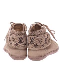 Louis Vuitton Beige Monogram Tweed & Nubuck Brea Sneaker Boots Size 38.5