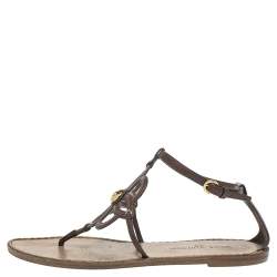 Pre Owned Louis Vuitton Brown Leather Fidji Thong Ankle Strap Sandals Size 40