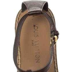 Pre Owned Louis Vuitton Brown Leather Fidji Thong Ankle Strap Sandals Size 40