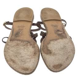 Pre Owned Louis Vuitton Brown Leather Fidji Thong Ankle Strap Sandals Size 40