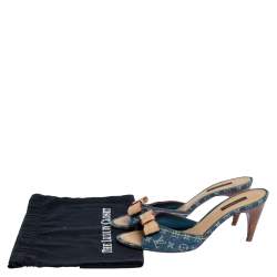 مملوكة مسبقًا صندل سلايد لوي فيتون مزين بفيونكة جلد و دنيم مونوغرامي أزرق مقاس 39.5