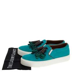 Louis Vuitton Turquoise Canvas and Monogram Canvas Tassel Destination Slip On Sneakers Size 39