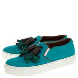 Louis Vuitton Turquoise Canvas and Monogram Canvas Tassel Destination Slip On Sneakers Size 39