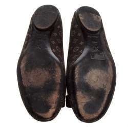 مملوكة مسبقًا Louis Vuitton Brown Mini Lin Monogram Canvas And Patent Bow Grenadine Ballet Flat Size 40.5