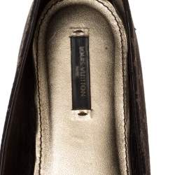 مملوكة مسبقًا Louis Vuitton Brown Mini Lin Monogram Canvas And Patent Bow Grenadine Ballet Flat Size 40.5