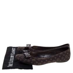 مملوكة مسبقًا Louis Vuitton Brown Mini Lin Monogram Canvas And Patent Bow Grenadine Ballet Flat Size 40.5