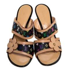 مملوكة مسبقًا صندل مول سلايد لوي فيتون حافة جلد وكانفاس مونوغرامى متعدد الألوان أسود مقاس 39