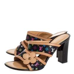 مملوكة مسبقًا صندل مول سلايد لوي فيتون حافة جلد وكانفاس مونوغرامى متعدد الألوان أسود مقاس 39