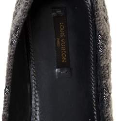 Pre Owned Louis Vuitton Grey Suede and Tweed Ballet Flats Size 40