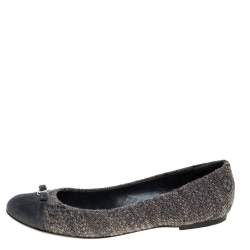 Pre Owned Louis Vuitton Grey Suede and Tweed Ballet Flats Size 40