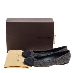 Pre Owned Louis Vuitton Grey Suede and Tweed Ballet Flats Size 40