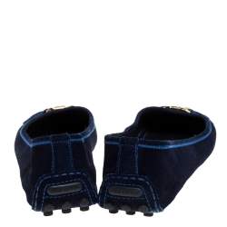 Pre Owned Louis Vuitton Navy Blue Suede Leather Logo Ballet Flats Size 39