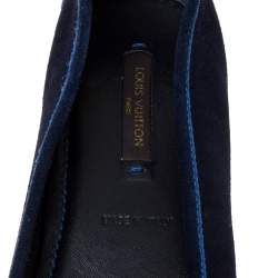 Pre Owned Louis Vuitton Navy Blue Suede Leather Logo Ballet Flats Size 39