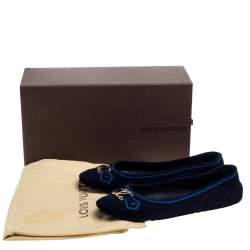 Pre Owned Louis Vuitton Navy Blue Suede Leather Logo Ballet Flats Size 39