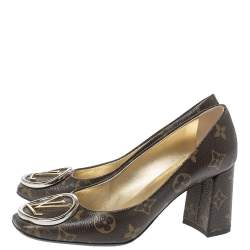 Pre Owned Louis Vuitton Brown Canvas Madeleine Logo Pumps Size 36