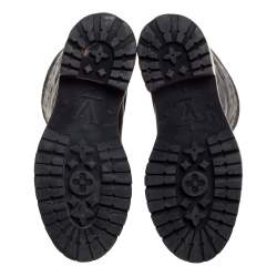 Pre Owned حذاء بوت منتصف ساق لوي فيتون "رواد تريب" مطوي جلد مونوغرامي بارز أسود مقاس 36