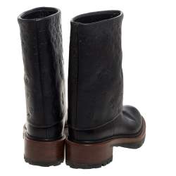 Pre Owned حذاء بوت منتصف ساق لوي فيتون "رواد تريب" مطوي جلد مونوغرامي بارز أسود مقاس 36