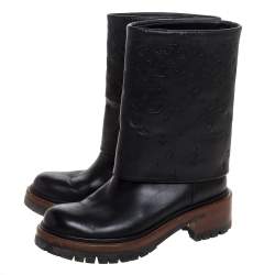 Pre Owned حذاء بوت منتصف ساق لوي فيتون "رواد تريب" مطوي جلد مونوغرامي بارز أسود مقاس 36