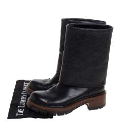 Pre Owned حذاء بوت منتصف ساق لوي فيتون "رواد تريب" مطوي جلد مونوغرامي بارز أسود مقاس 36