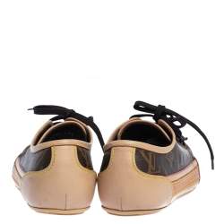 Louis Vuitton Beige Leather And Brown Monogram Canvas Capucine Sneakers Size 37.5