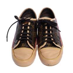 Louis Vuitton Beige Leather And Brown Monogram Canvas Capucine Sneakers Size 37.5