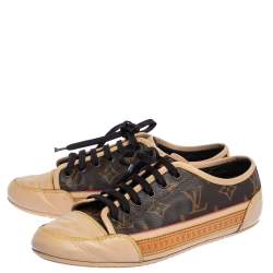 Louis Vuitton Beige Leather And Brown Monogram Canvas Capucine Sneakers Size 37.5