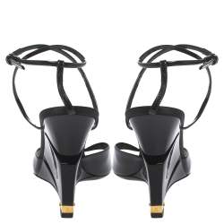 مملوكة مسبقًا Louis Vuitton Black Patent Leather Ankle Strap Wedge Sandals Size 41