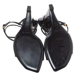 مملوكة مسبقًا Louis Vuitton Black Patent Leather Ankle Strap Wedge Sandals Size 41