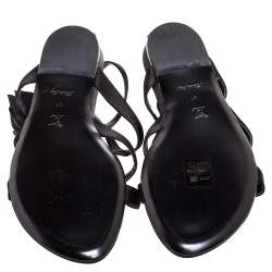 Pre Owned Louis Vuitton Black Satin Flower Detail Flat Sandals Size 41