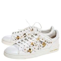 Louis Vuitton White Leather Frontrow Blossom Floral Embellished Low Top Sneakers Size 38