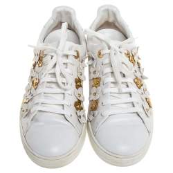 Louis Vuitton White Leather Frontrow Blossom Floral Embellished Low Top Sneakers Size 38