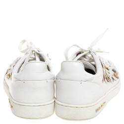Louis Vuitton White Leather Frontrow Blossom Floral Embellished Low Top Sneakers Size 38