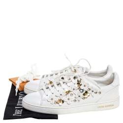 Louis Vuitton White Leather Frontrow Blossom Floral Embellished Low Top Sneakers Size 38