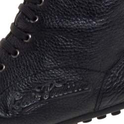 Pre Owned Louis Vuitton Black Leather And Fur Trim Mid Calf Lace Up Boots Size 41