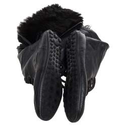 Pre Owned Louis Vuitton Black Leather And Fur Trim Mid Calf Lace Up Boots Size 41