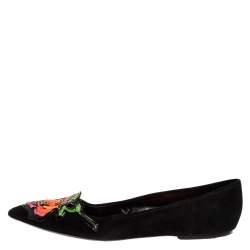Pre Owned Louis Vuitton Limited Edition Black Suede Stephen Sprouse Rose Pointed Toe Ballet Flat Size 41