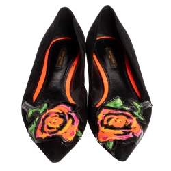 Pre Owned Louis Vuitton Limited Edition Black Suede Stephen Sprouse Rose Pointed Toe Ballet Flat Size 41