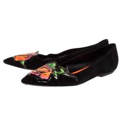 Pre Owned Louis Vuitton Limited Edition Black Suede Stephen Sprouse Rose Pointed Toe Ballet Flat Size 41