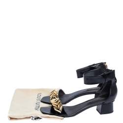 Pre Owned صندل لوى فيتون ملتف حول الكاحل ويستبوند جلد أسود مقاس 38