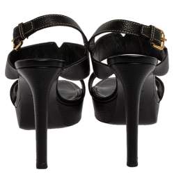 مملوكة مسبقًا Louis Vuitton Black Leather Platform Ankle Strap Sandals Size 40