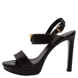 مملوكة مسبقًا Louis Vuitton Black Leather Platform Ankle Strap Sandals Size 40