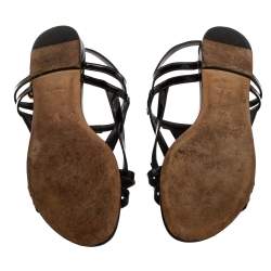 Pre Owned صندل لوى فيتون فلات كروسينغ جلد لامع أسود مقاس 40