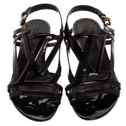 Pre Owned صندل لوى فيتون فلات كروسينغ جلد لامع أسود مقاس 40