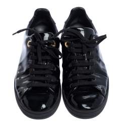 Pre Owned Louis Vuitton Black Patent Leather Frontrow Low Top Sneakers Size 35
