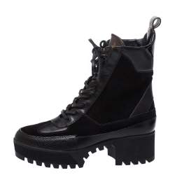 Louis Vuitton Peep Toe Black Suede Platform Ankle Boots 36