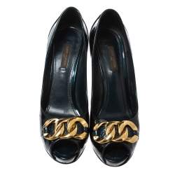 مملوكة مسبقًا Louis Vuitton Green Monogram Vernis Claudia Peep Toe Pumps Size 37.5