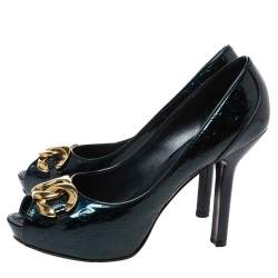 مملوكة مسبقًا Louis Vuitton Green Monogram Vernis Claudia Peep Toe Pumps Size 37.5