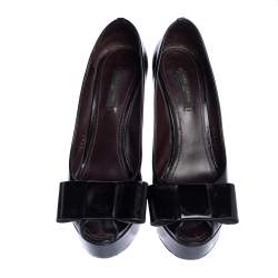  Louis Vuitton Amarante Monogram Vernis True Peep Toe Platform Pumps Size 37.5
