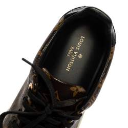 مملوكة مسبقًا حذاء رياضى لوى فيتون منخفض من الأعلى فرونترو جلد لامع وكانفاس مونوغرامى بنى مقاس 37.5