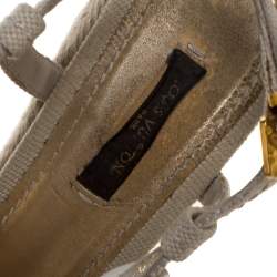Louis Vuitton Beige Canvas Medallion Leather Detail Espadrille Wedge Platform Sandals Size 37